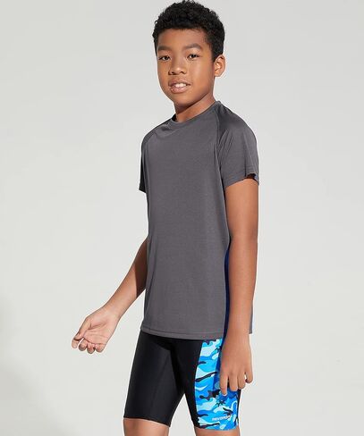 DEVOROPA Youth Boys Rash Guard Toddler Swim Shirts Short Sleeve Sun Shirts Lightweight Quick Dry UPF 50+ Kids Surf Swimsuit in Kuwait