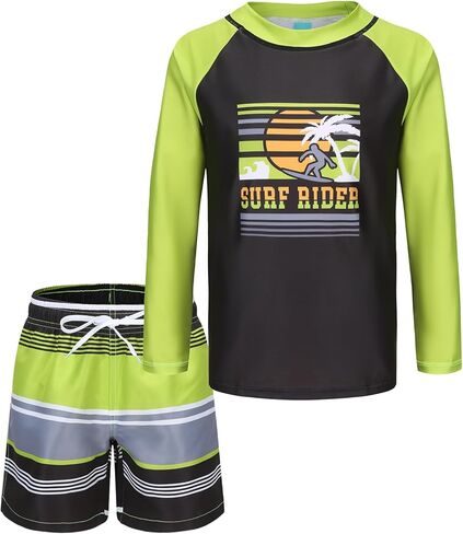 Boys Two Piece Rash Guard Swimsuits Set with Swim Trunk Kids Long Sleeve Bathing Suit Swimwear Set in Kuwait