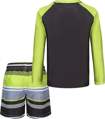 Boys Two Piece Rash Guard Swimsuits Set with Swim Trunk Kids Long Sleeve Bathing Suit Swimwear Set in Kuwait