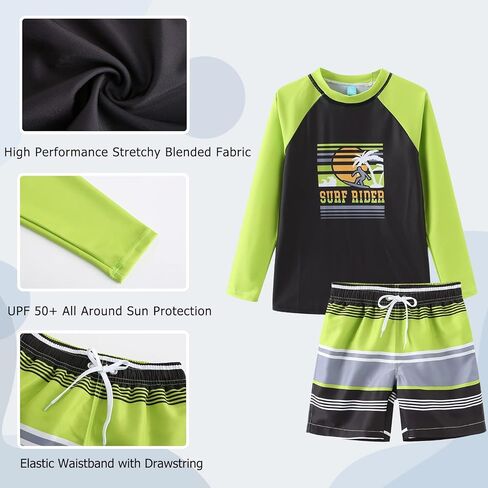 Boys Two Piece Rash Guard Swimsuits Set with Swim Trunk Kids Long Sleeve Bathing Suit Swimwear Set in Kuwait