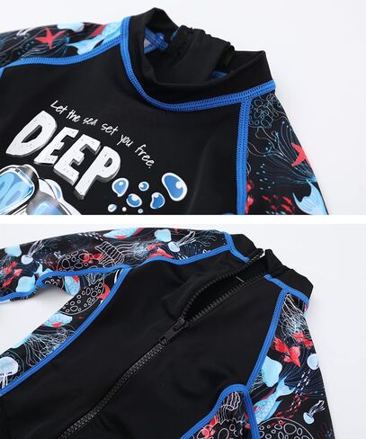 Hiheart Boys Girls Full Body Rash Guard Bathing Suit Sun Protection Front Zip Up One Piece Sunsuit in Kuwait