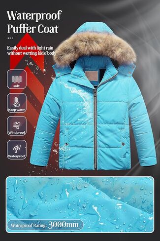 Chrisuno Girl's Water Resistant Winter Coats Warm Fleece Lined Outwear Ski Snow Jacket With Removable Hood in Saudi Arabia