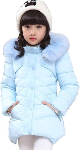معاطف شتوية للفتيات من SRVNFBKT، سترة منتفخة دافئة بغطاء للرأس من الفرو، معطف باركا للفتيات in Kuwait