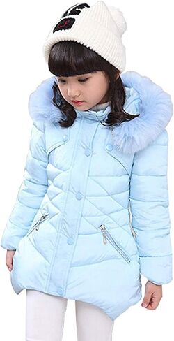 معاطف شتوية للفتيات من SRVNFBKT، سترة منتفخة دافئة بغطاء للرأس من الفرو، معطف باركا للفتيات in Kuwait