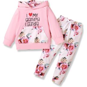Toddler Girl Clothes Kids Floral Hoodied Pants Toddler Girl Outfis 2PC Set in Saudi Arabia