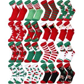 Liitrsh 48 Pairs Christmas Fuzzy Socks Winter Warm Cute Christmas Socks Bulk Slipper Soft Fluffy Socks Boys Colorful Girls Gifts for Kids Women Men Xmas Holiday Indoor Home Casual Sleeping Athletic in Kuwait