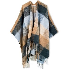 Moss Rose Women's Travel Plaid Shawl Wrap Open Front Poncho Cape for Fall Winter