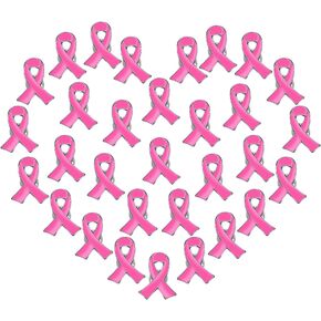 Japior 30 60Pcs Pink Ribbon Pins Breast Cancer Brooch Pins Official Hope Awareness Pink Ribbon Lapel Pins