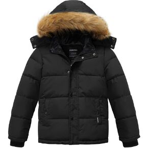 Wantdo Boys' Warm Winter Coat Fleece Puffer Jacket Water Resistant Outerwear Jackets with Hood in Kuwait