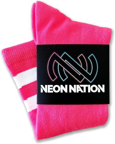 Unisex Child Kid Size Neon Bright Colored Knee High Sport Team Socks With Various Colored Stripes in Kuwait