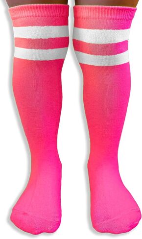 Unisex Child Kid Size Neon Bright Colored Knee High Sport Team Socks With Various Colored Stripes in Kuwait
