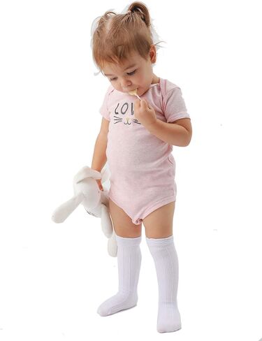 EPEIUS Baby Knee High Socks - Baby Girls Seamless Tube Ruffled Stockings Cotton Long Socks Over the Knee Sox 0-6 Years in Kuwait