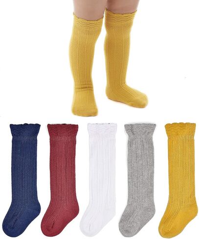 EPEIUS Baby Knee High Socks - Baby Girls Seamless Tube Ruffled Stockings Cotton Long Socks Over the Knee Sox 0-6 Years in Kuwait