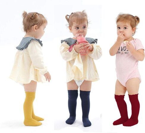 EPEIUS Baby Knee High Socks - Baby Girls Seamless Tube Ruffled Stockings Cotton Long Socks Over the Knee Sox 0-6 Years in Kuwait