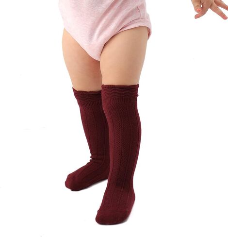 EPEIUS Baby Knee High Socks - Baby Girls Seamless Tube Ruffled Stockings Cotton Long Socks Over the Knee Sox 0-6 Years in Kuwait