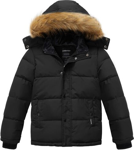 Wantdo Boys' Warm Winter Coat Fleece Puffer Jacket Water Resistant Outerwear Jackets with Hood in Kuwait