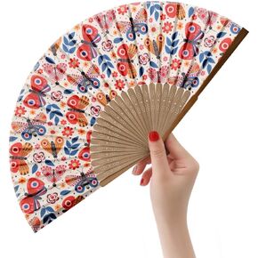 HeyToo Women Held Hand Folding Fan - Bamboo Printed Pattern Foldable Fan - Ideal for Decoration, Wedding, Themed Anniversary Party, Church, EDM, Festivals, Dancing and Gifts (Flamingo) in Kuwait