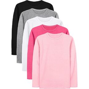 Cooraby 5 Pack Girls Long Sleeve Tees Girls' Soft T-Shirts Kids Basic Crewneck T-Shirts Top for Teen Youth Girls, 2T-16Y in Saudi Arabia