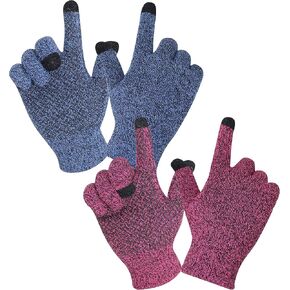 rifix 2-pairs Winter Knit Gloves, Touchscreen Warm Soft Elastic Thickened Cuff, Anti-Slip Silicone Gel Gloves for Women Men in Saudi Arabia