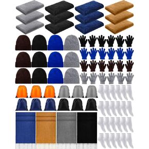 Jecery 72 قطعة من حزمة رعاية المشردين لوازم الشتاء بطانية الصوف المرجاني قفازات الجوارب والأوشحة وأكياس الرباط السائبة لرعاية الشتاء بلا مأوى in Kuwait