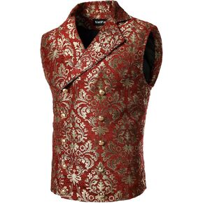 VATPAVE Mens Victorian Double Breasted Vest Gothic Steampunk Waistcoat