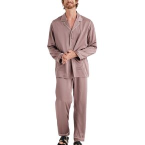 Men's Silk Pajamas Set Long Sleeve 2PC Luxury Silk Sleepwear Button-Down PJ Set