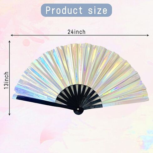 dmjuncong Large Folding Hand Rave Fan,Clack Handheld Fan,Laser Colors Hand Fan,for Festivals, Halloween, Rainbow Outfits,Disco Party,Home Decoration and many occasions. in Kuwait