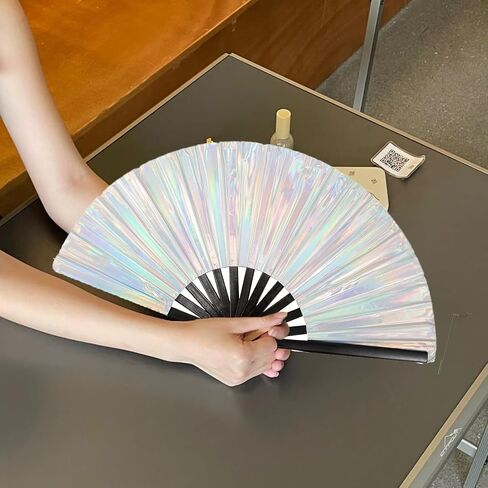 dmjuncong Large Folding Hand Rave Fan,Clack Handheld Fan,Laser Colors Hand Fan,for Festivals, Halloween, Rainbow Outfits,Disco Party,Home Decoration and many occasions. in Kuwait