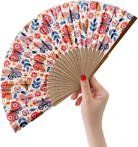 HeyToo Women Held Hand Folding Fan - Bamboo Printed Pattern Foldable Fan - Ideal for Decoration, Wedding, Themed Anniversary Party, Church, EDM, Festivals, Dancing and Gifts (Flamingo) in Saudi Arabia