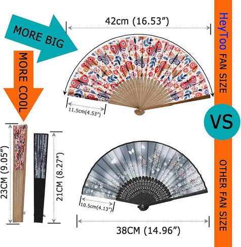 HeyToo Women Held Hand Folding Fan - Bamboo Printed Pattern Foldable Fan - Ideal for Decoration, Wedding, Themed Anniversary Party, Church, EDM, Festivals, Dancing and Gifts (Flamingo) in Saudi Arabia