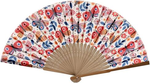 HeyToo Women Held Hand Folding Fan - Bamboo Printed Pattern Foldable Fan - Ideal for Decoration, Wedding, Themed Anniversary Party, Church, EDM, Festivals, Dancing and Gifts (Flamingo) in Saudi Arabia