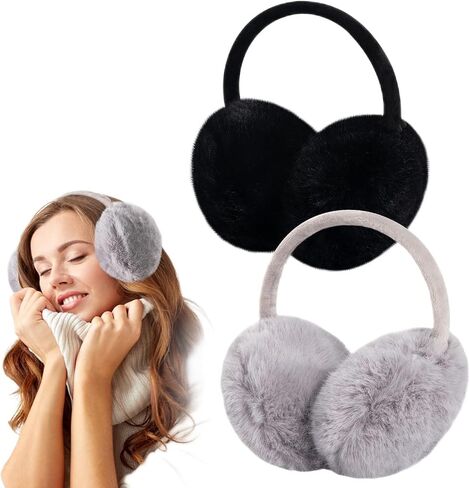MADHOLLY 2 Pack Adjustable Faux Fur Earmuffs- Soft Warm Ear Muffs for Winter Women Men in Kuwait