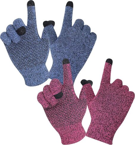 rifix 2-pairs Winter Knit Gloves, Touchscreen Warm Soft Elastic Thickened Cuff, Anti-Slip Silicone Gel Gloves for Women Men in Saudi Arabia