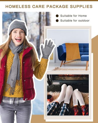 Jecery 72 قطعة من حزمة رعاية المشردين لوازم الشتاء بطانية الصوف المرجاني قفازات الجوارب والأوشحة وأكياس الرباط السائبة لرعاية الشتاء بلا مأوى in Kuwait