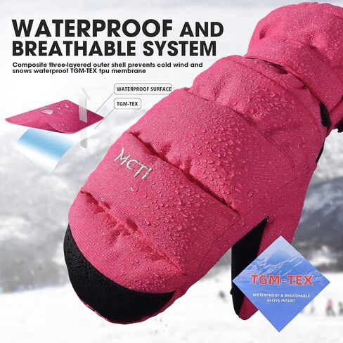 MCTi Ski Mittens Women's Snow Mitten Touch Screen قفازات مبطنة معزولة مقاومة للماء مع سحاب مخفي in Kuwait