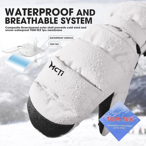 MCTi Ski Mittens Women's Snow Mitten Touch Screen قفازات مبطنة معزولة مقاومة للماء مع سحاب مخفي in Kuwait