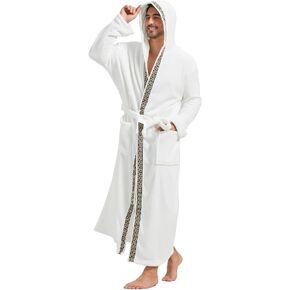 FashGudim Mens Robes Big and Tall with Hood Two-Tone Flannel Fleece Contrast Bathrobe Full Length Plush Long Robe House Coat
