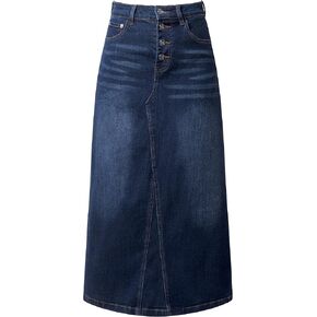 Women's Maxi Pencil Jean Skirt- High Waisted A-Line Long Denim Skirts for Ladies- Blue Jean Skirt