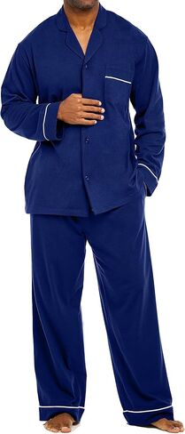 طقم بيجامة رجالي من الجيرسي القطني الناعم من Alexander Del Rossa، قميص طويل الأكمام وسروال مع جيوب in Kuwait