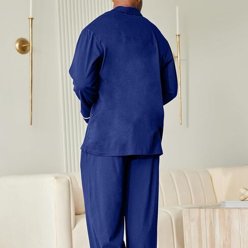 طقم بيجامة رجالي من الجيرسي القطني الناعم من Alexander Del Rossa، قميص طويل الأكمام وسروال مع جيوب in Kuwait