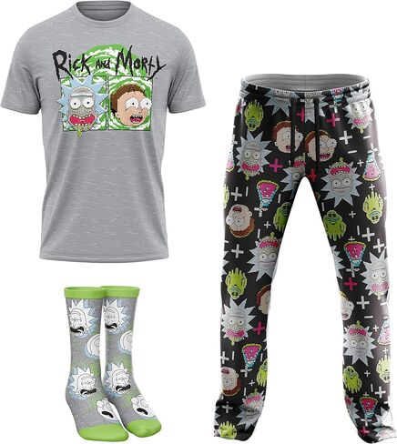 RICK AND MORTY mens 3-pc Lounge Set in Box With T-shirt, Pants and Socks With Multiple Print Options in Sizes S-m-l-xl in Saudi Arabia