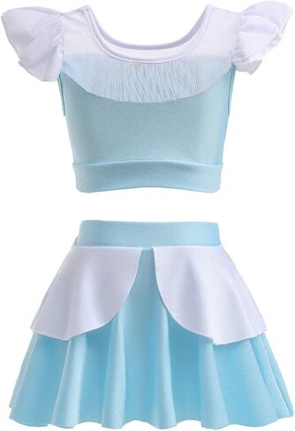 REXREII Girls Princess Swimsuits Two-Piece Tankini Set Beach Surf Birthday Swimming Party Bathing Suits Fancy Swimwear in Kuwait