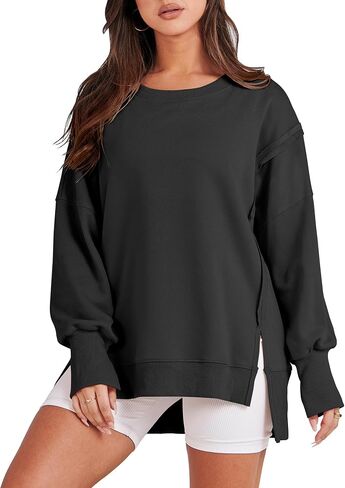 ANRABESS Women's Oversized Sweatshirt Crew Neck Long Sleeve Casual Slit Sloucthy Pullover Top Fall Clothes in Kuwait