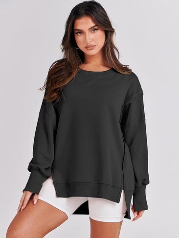 ANRABESS Women's Oversized Sweatshirt Crew Neck Long Sleeve Casual Slit Sloucthy Pullover Top Fall Clothes in Kuwait