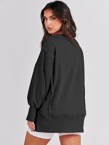ANRABESS Women's Oversized Sweatshirt Crew Neck Long Sleeve Casual Slit Sloucthy Pullover Top Fall Clothes in Kuwait