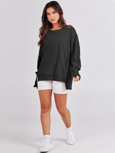 ANRABESS Women's Oversized Sweatshirt Crew Neck Long Sleeve Casual Slit Sloucthy Pullover Top Fall Clothes in Kuwait