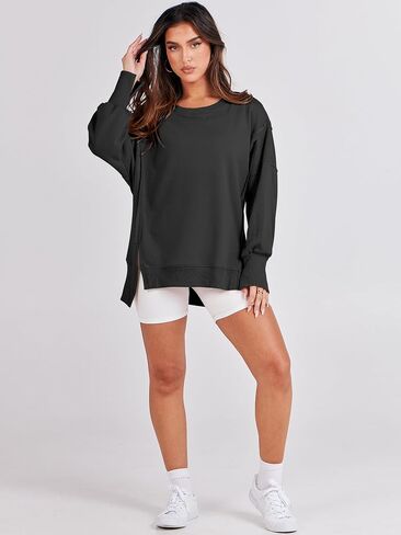 ANRABESS Women's Oversized Sweatshirt Crew Neck Long Sleeve Casual Slit Sloucthy Pullover Top Fall Clothes in Kuwait