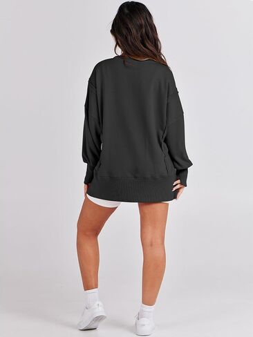 ANRABESS Women's Oversized Sweatshirt Crew Neck Long Sleeve Casual Slit Sloucthy Pullover Top Fall Clothes in Kuwait