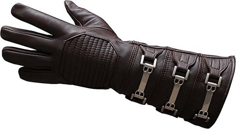 URBAN BUCK Real Leather Cosplay Mens Long Regular Fit Gauntlets Assorted Buckle Costume Glove in Saudi Arabia