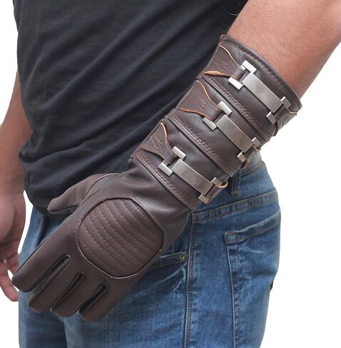 URBAN BUCK Real Leather Cosplay Mens Long Regular Fit Gauntlets Assorted Buckle Costume Glove in Saudi Arabia